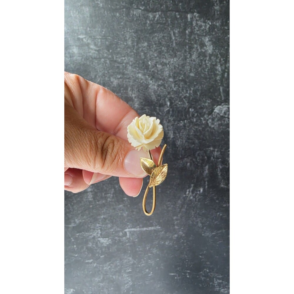 12K Gold Filled Celluloid Floral Brooch Vintage